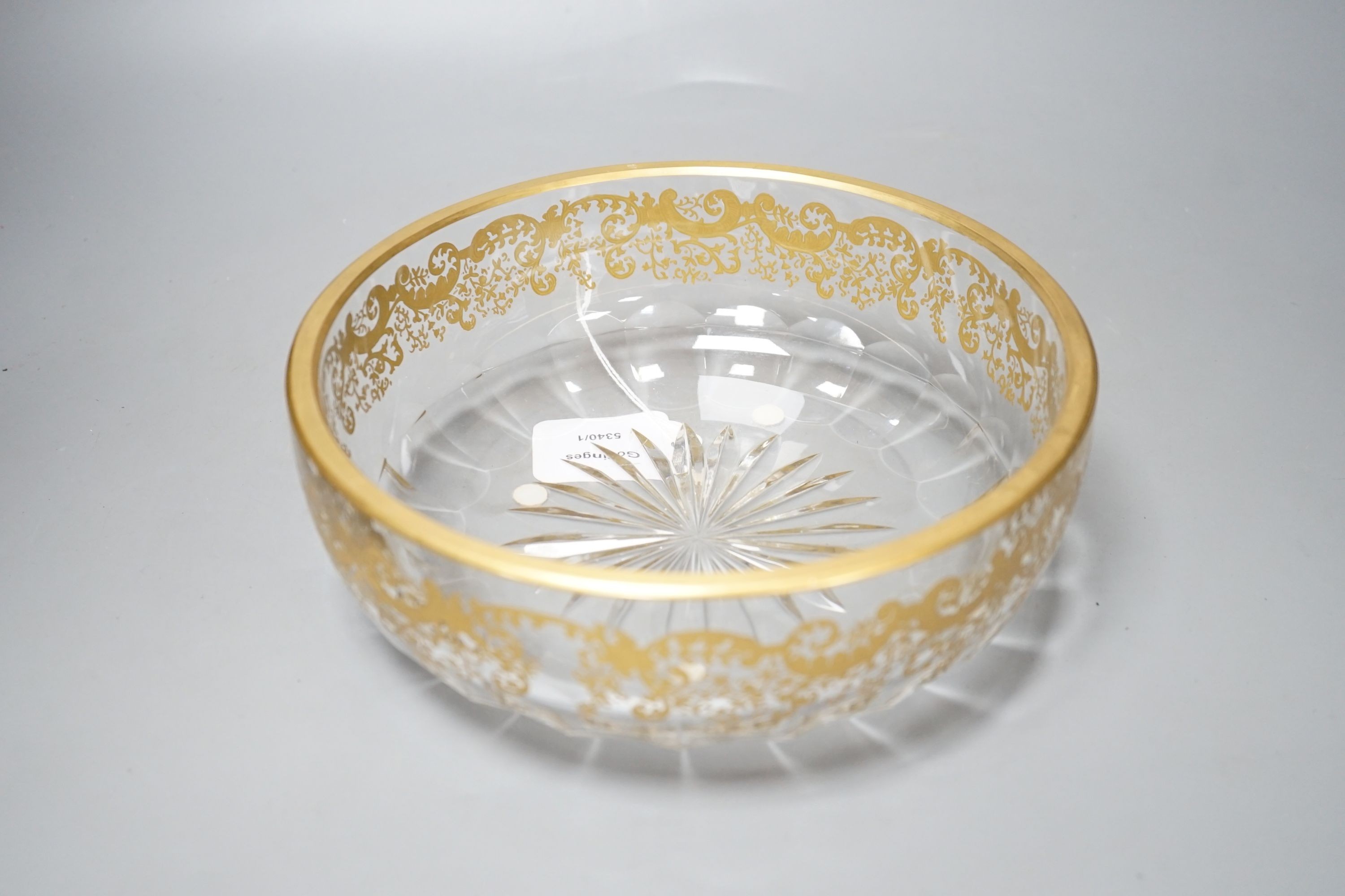 A 19th century Bohemian gilt decorated cut glass fruit bowl - 22cm diameter
